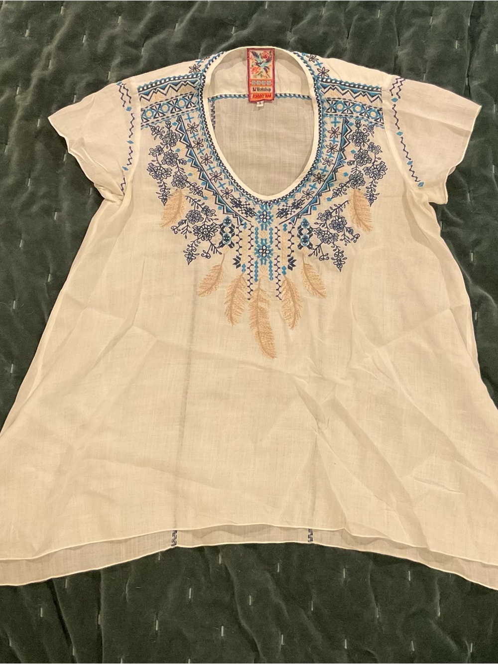 Johnny Was- linen top with embroidery